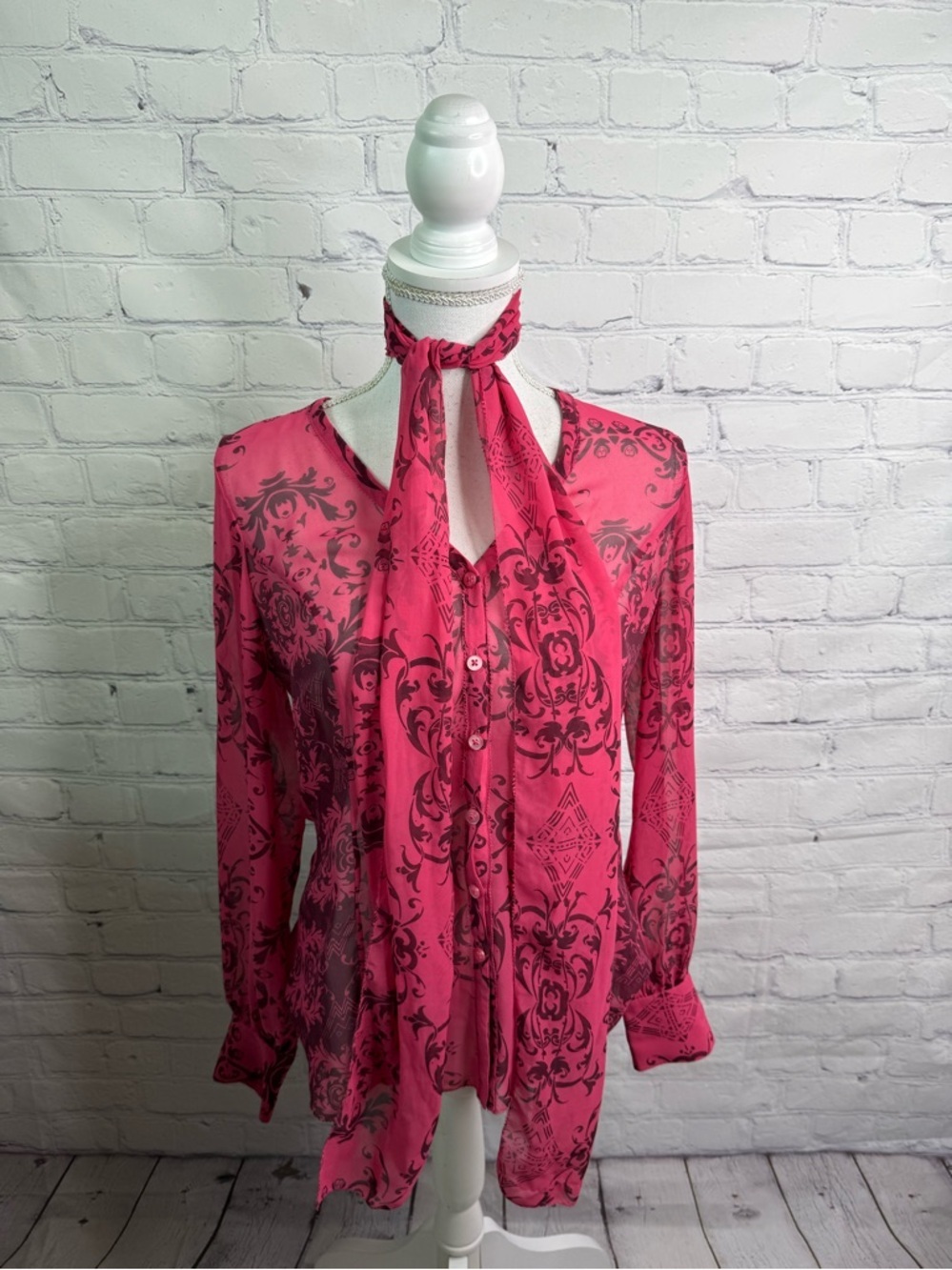 CABI Sheer Raspberry Pink Button Down Shirt Blouse Small